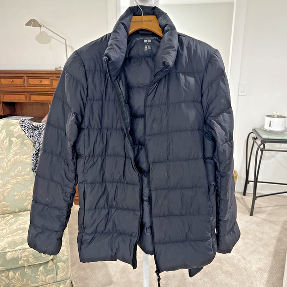 Uniqlo Ultra Light Down Womens M Black Packable Puffer Jacket No Hood Mock FLAW - Picture 1 of 13